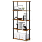 Furinno Libreria Alta Decorativa a 5 Ripiani Scaffale Aperto Multiuso Espositore per Soggiorno e Ufficio, Ciliegio Chiaro/Nero