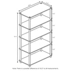 Furinno Libreria Alta Decorativa a 5 Ripiani Scaffale Aperto Multiuso Espositore per Soggiorno e Ufficio, Ciliegio Chiaro/Nero