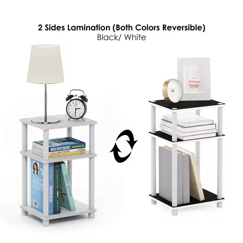 Furinno Comodino 2 Pezzi a 3 Livelli Nero/Bianco Reversibile Tavolino da Divano con Ripiano Aperto