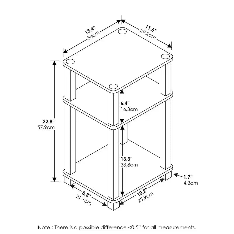 Furinno 1PZ Tavolino a 3 Livelli Stile Industriale, Comodino/Tavolino Laterale per Divano con Scaffale Aperto per Soggiorno, Ufficio, Studio e Camera da Letto, Pino Ambra/Nero