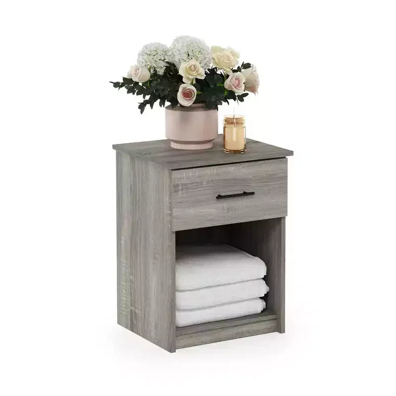 Comodino/Tavolino Furinno Mid-Century con Cassetto e Vano Aperto, Grigio