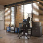 Furinno Scrivania da computer moderna, Ufficio domestico, Scrivania da studio per laptop con supporto per CPU e libreria a giorno, Americano/Nero