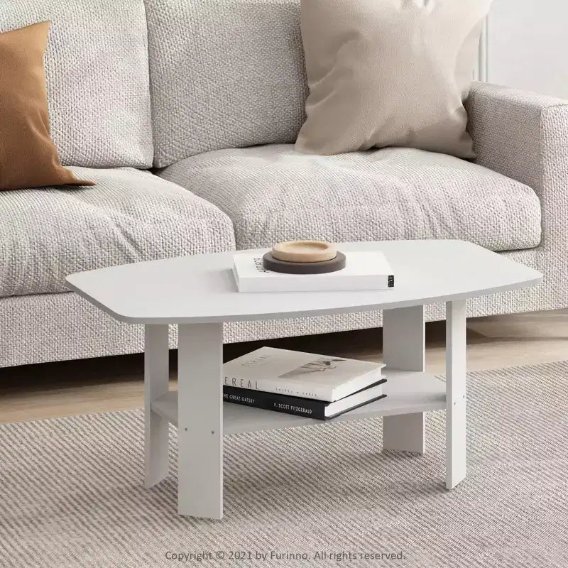 Furinno 35.5 Simple Design Industrial Coffee Table 2-Tier Rectangular Living Room Furniture,White