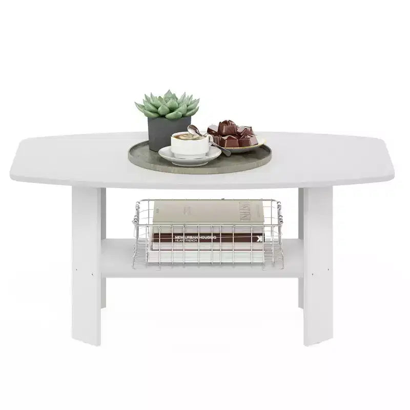 Furinno 35.5 Tavolino Industriale dal Design Semplice 2-Tier Rettangolare per Soggiorno, Bianco