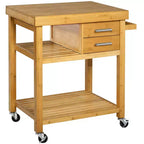 Home Aesthetics carrello da cucina in bambù con isola e ruote, carrello di servizio per preparazione cibi, con portasciugamani e cassetti