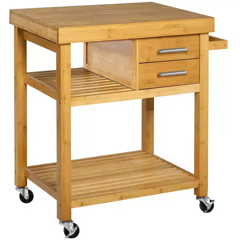Home Aesthetics carrello da cucina in bambù con isola e ruote, carrello di servizio per preparazione cibi, con portasciugamani e cassetti