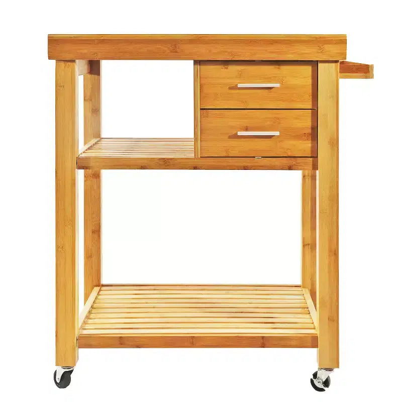 Home Aesthetics carrello da cucina in bambù con isola e ruote, carrello di servizio per preparazione cibi, con portasciugamani e cassetti
