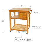 Home Aesthetics carrello da cucina in bambù con isola e ruote, carrello di servizio per preparazione cibi, con portasciugamani e cassetti