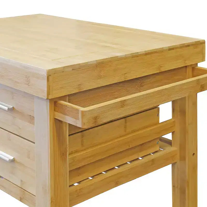 Home Aesthetics carrello da cucina in bambù con isola e ruote, carrello di servizio per preparazione cibi, con portasciugamani e cassetti
