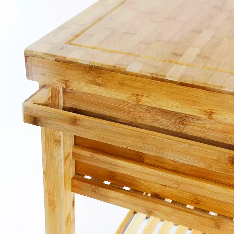 Home Aesthetics carrello da cucina in bambù con isola e ruote, carrello di servizio per preparazione cibi, con portasciugamani e cassetti