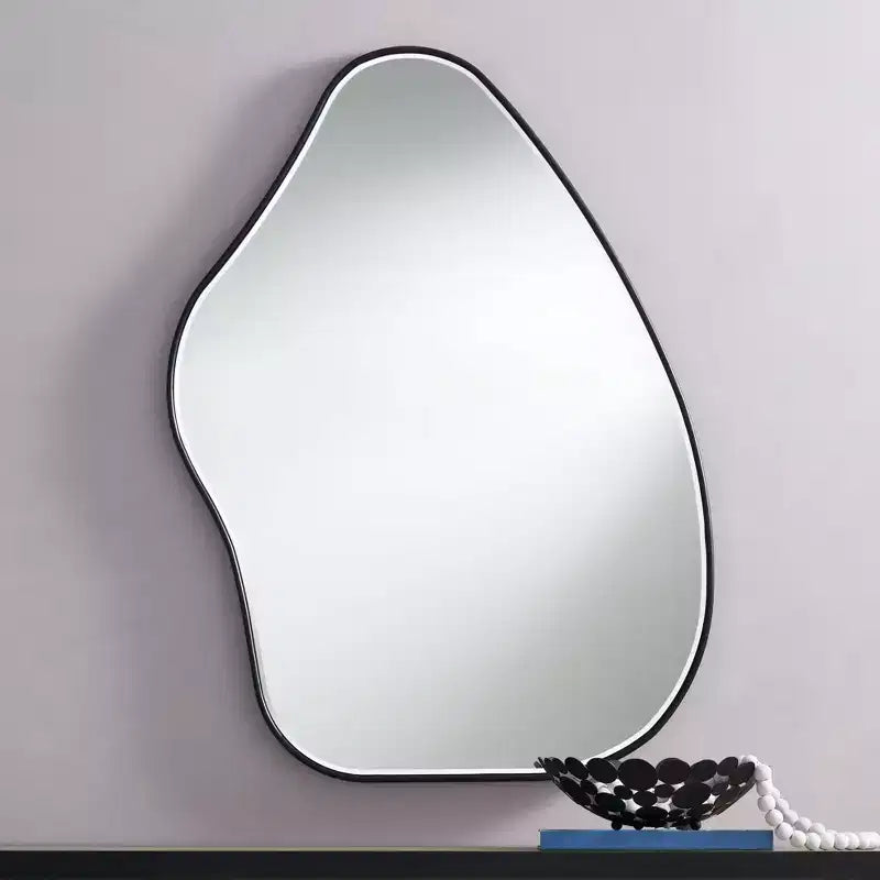Noble Park Cavandish Specchio da Parete con Bordo Arrotondato, Vano Moderno, Vetro Smussato, Cornice in Legno Nero Opaco, Larghezza 71 cm, per Bagno