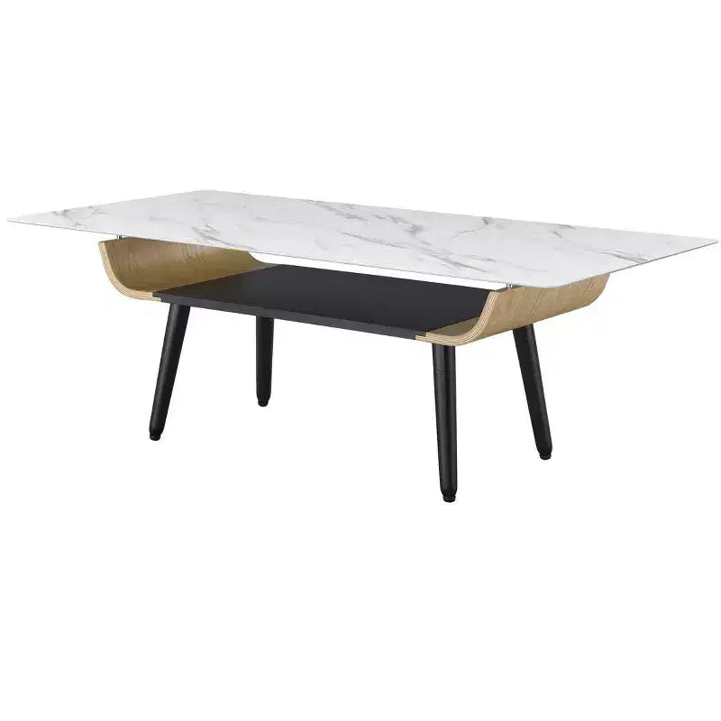 HOMLUX Tavolino da Caffè Rettangolare Moderno per Divano, Tavolino d'Appoggio con Piano in Finto Marmo e Vano Portaoggetti Aperto