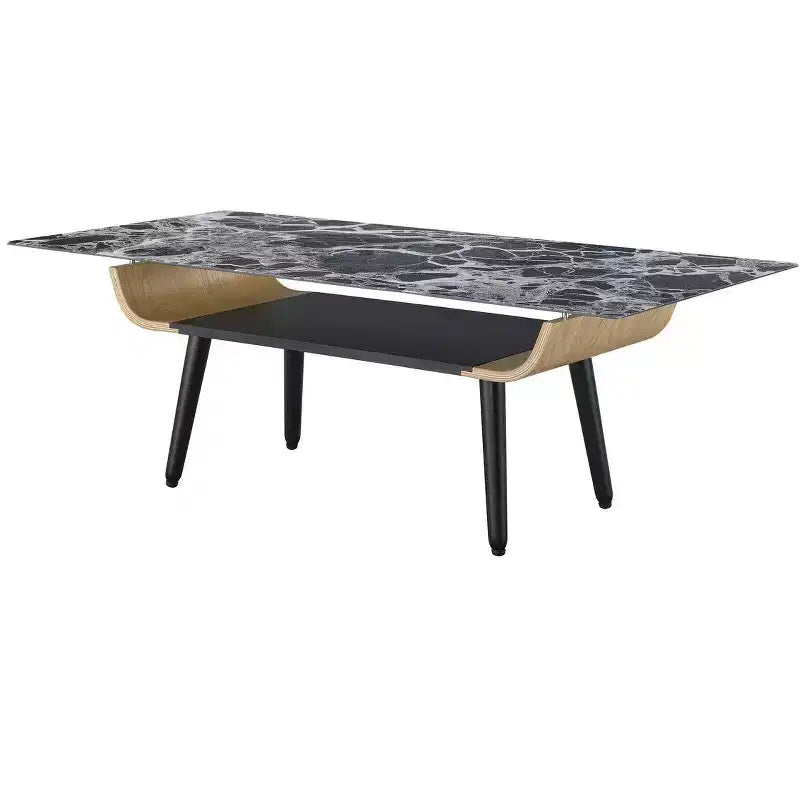 HOMLUX Tavolino da Caffè Rettangolare Moderno per Divano, Tavolino d'Appoggio con Piano in Finto Marmo e Vano Portaoggetti Aperto