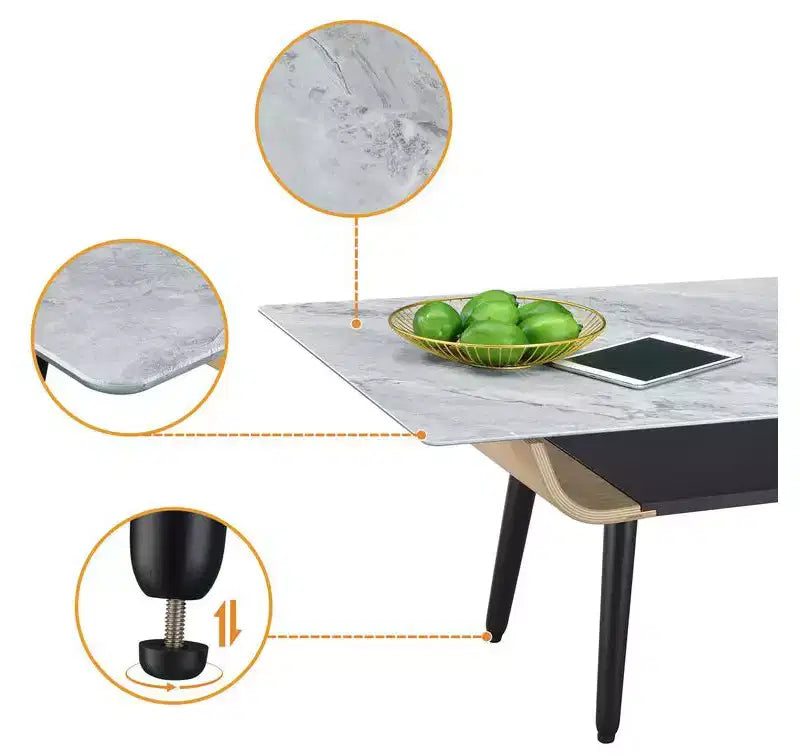 HOMLUX Tavolino da Caffè Rettangolare Moderno per Divano, Tavolino d'Appoggio con Piano in Finto Marmo e Vano Portaoggetti Aperto