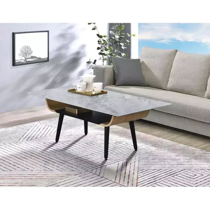 HOMLUX Tavolino da Caffè Rettangolare Moderno per Divano, Tavolino d'Appoggio con Piano in Finto Marmo e Vano Portaoggetti Aperto