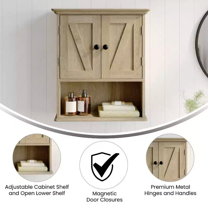 Flash Furniture Mobiletto da Bagno a Parete Dune con Chiusura Magnetica, Ripiano Regolabile e Ripiano Inferiore Aperto