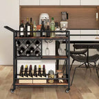 Carrello da bar a 3 ripiani Costway su ruote, carrello da portata per cucina domestica con portabottiglie e portabicchieri marrone rustico/marrone