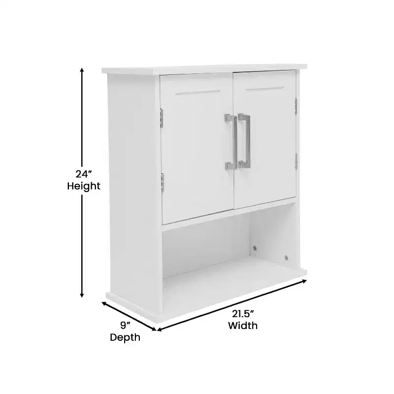 Pensile da bagno Merrick Lane con ripiano regolabile, ripiano inferiore aperto e ante con chiusura magnetica