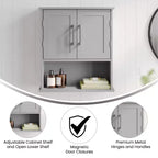 Pensile da bagno Merrick Lane con ripiano regolabile, ripiano inferiore aperto e ante con chiusura magnetica