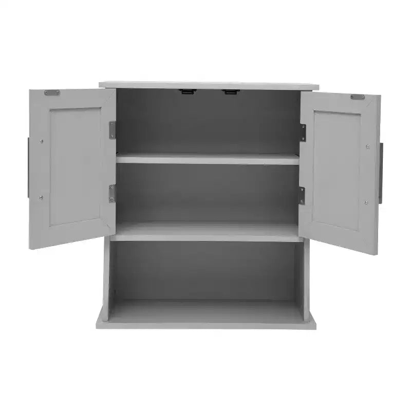 Pensile da bagno Merrick Lane con ripiano regolabile, ripiano inferiore aperto e ante con chiusura magnetica