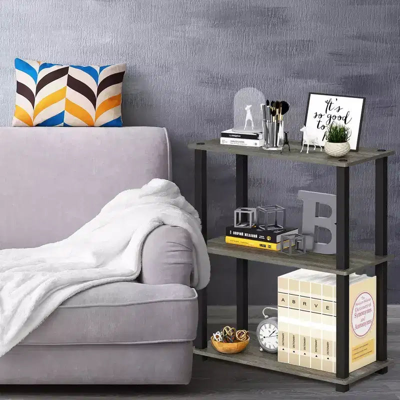 Furinno Scaffale a Scala Compatto Reversibile a 3 Ripiani, Scaffale Espositore Multiuso con Tubo Quadrato