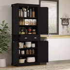 HOMCOM Dispensa da Cucina Tradizionale Autoportante 72" con 2 Armadietti, Cassetto e Ripiani Regolabili, Venatura del Legno Nera