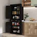 HOMCOM Dispensa da Cucina Tradizionale Autoportante 72" con 2 Armadietti, Cassetto e Ripiani Regolabili, Venatura del Legno Nera
