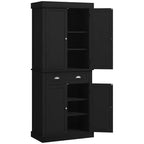HOMCOM Dispensa da Cucina Tradizionale Autoportante 72" con 2 Armadietti, Cassetto e Ripiani Regolabili, Venatura del Legno Nera