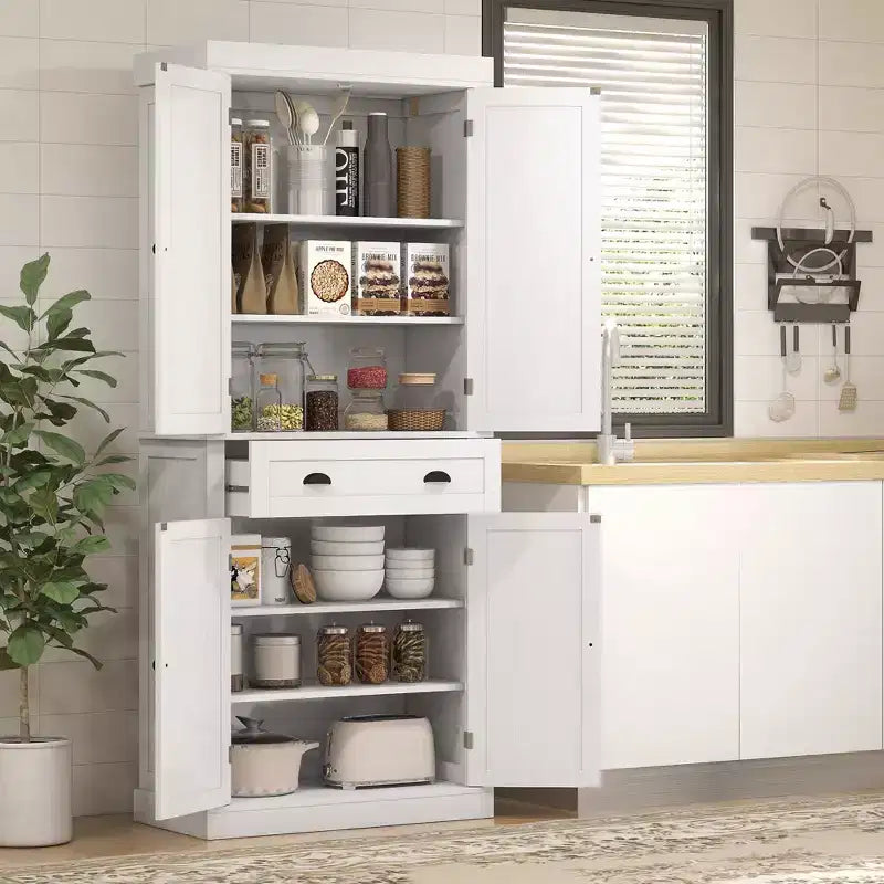 HOMCOM Dispensa da Cucina Tradizionale Autoportante 72" con 2 Armadietti, Cassetto e Ripiani Regolabili, Venatura del Legno Nera