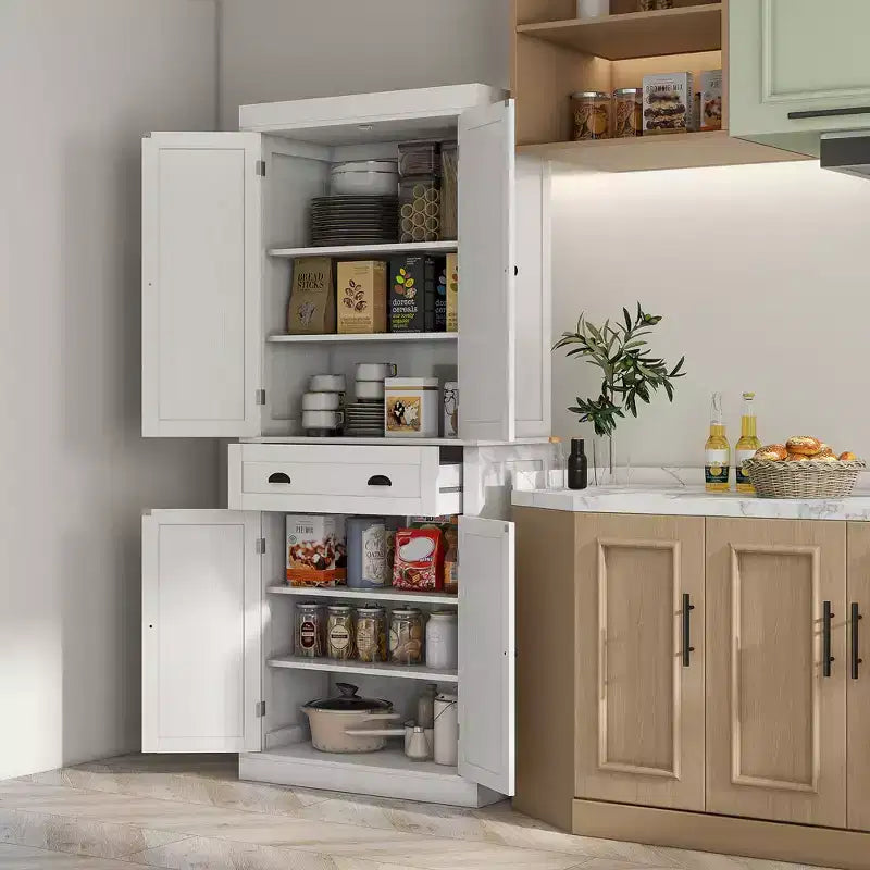 HOMCOM Dispensa da Cucina Tradizionale Autoportante 72" con 2 Armadietti, Cassetto e Ripiani Regolabili, Venatura del Legno Nera