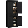 HOMCOM 72 Traditional Freestanding Kitchen Pantry Cupboard with 2 Cabinet, Drawer and Adjustable Shelves, Black Wood Grain