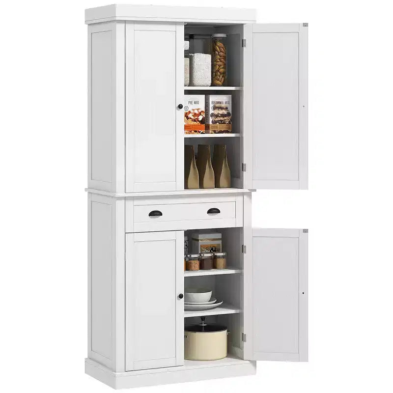 HOMCOM Dispensa da Cucina Tradizionale Autoportante 72" con 2 Armadietti, Cassetto e Ripiani Regolabili, Venatura del Legno Nera