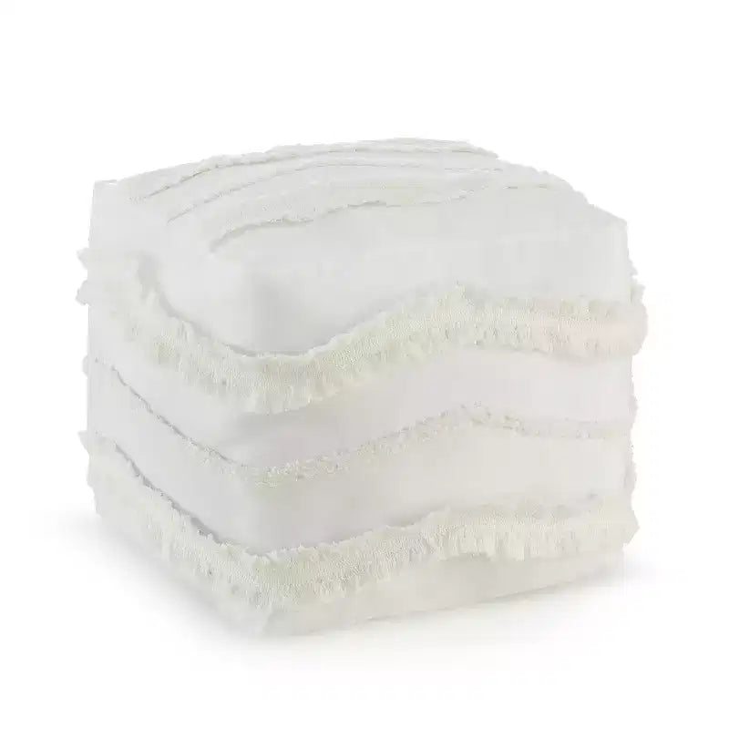 Sweet Jojo Designs Fabric Ottoman Pouf Cover Unstuffed Boho Fringe Ivory - Insert Not Included