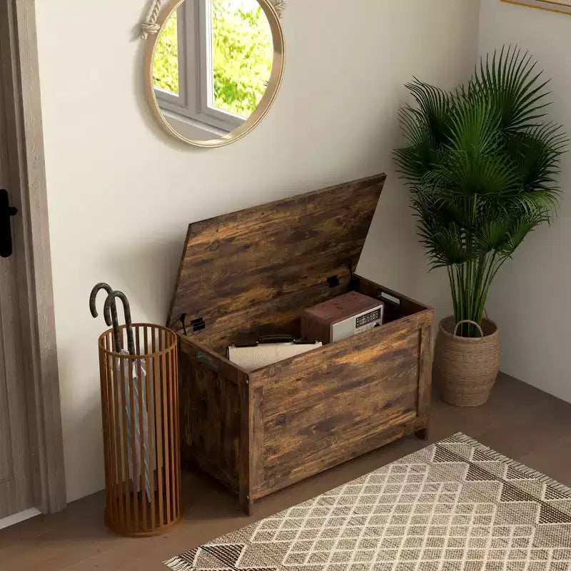 HOMCOM Cassapanca Contenitore, Baule Moderno con 2 Cerniere di Sicurezza e Maniglie, Scatola in Legno per Soggiorno, Ingresso
