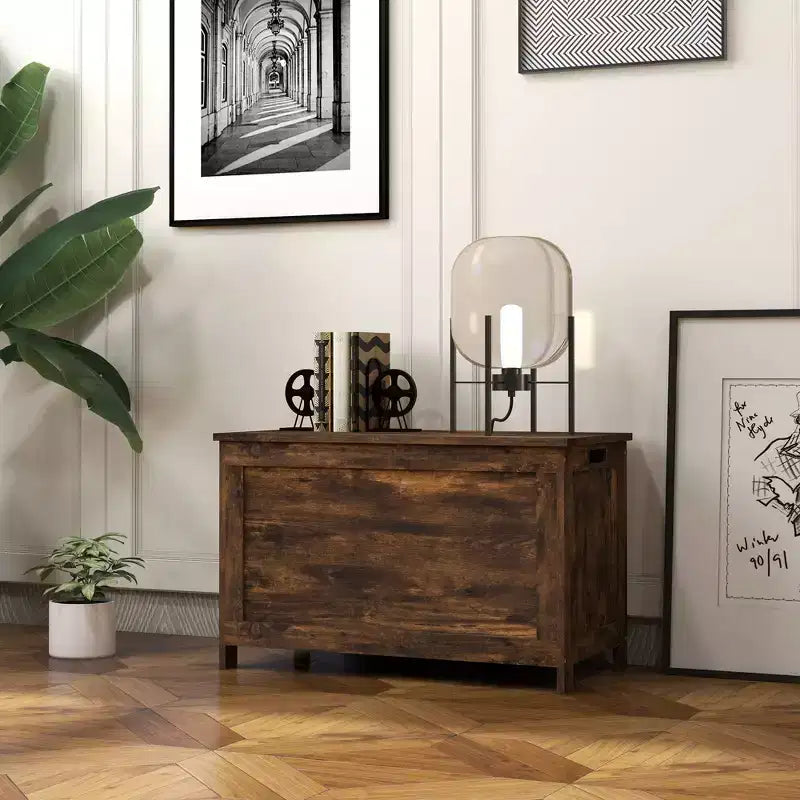 HOMCOM Cassapanca Contenitore, Baule Moderno con 2 Cerniere di Sicurezza e Maniglie, Scatola in Legno per Soggiorno, Ingresso