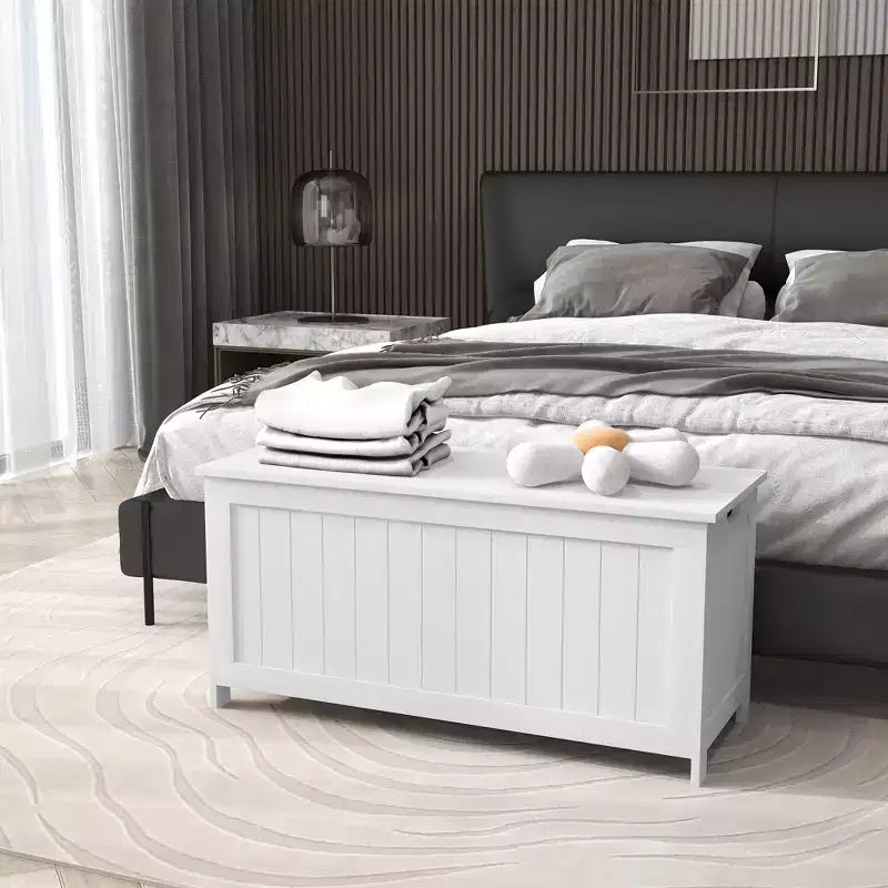 HOMCOM Cassapanca Contenitore, Baule Moderno con 2 Cerniere di Sicurezza e Maniglie, Scatola in Legno per Soggiorno, Ingresso
