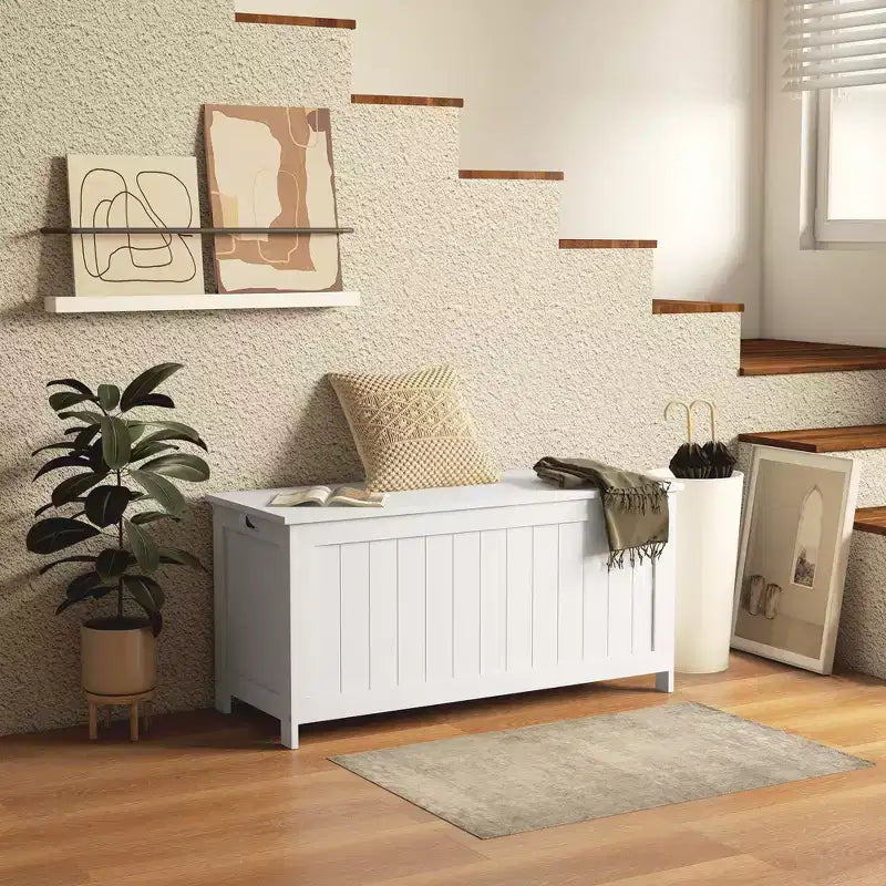HOMCOM Cassapanca Contenitore, Baule Moderno con 2 Cerniere di Sicurezza e Maniglie, Scatola in Legno per Soggiorno, Ingresso