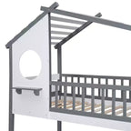 Letto a castello Twin su Twin con tetto, finestra e scaletta - ModernLuxe