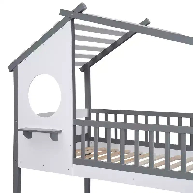 Letto a castello Twin su Twin con tetto, finestra e scaletta - ModernLuxe