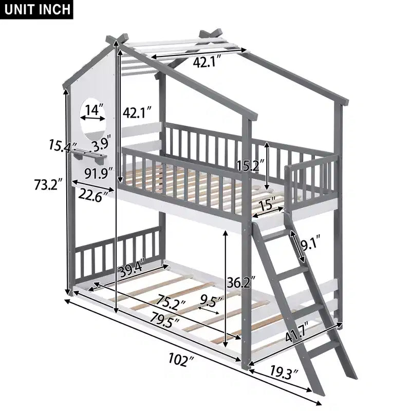 Letto a castello Twin su Twin con tetto, finestra e scaletta - ModernLuxe