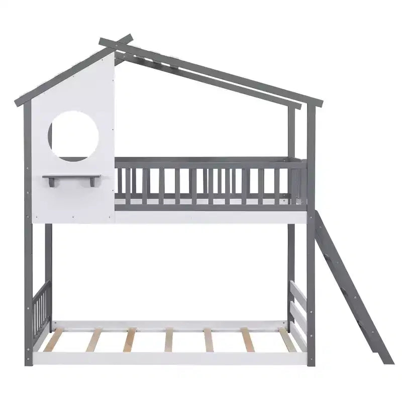 Letto a castello Twin su Twin con tetto, finestra e scaletta - ModernLuxe