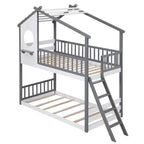 Letto a castello Twin su Twin con tetto, finestra e scaletta - ModernLuxe