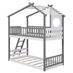 Letto a castello Twin su Twin con tetto, finestra e scaletta - ModernLuxe