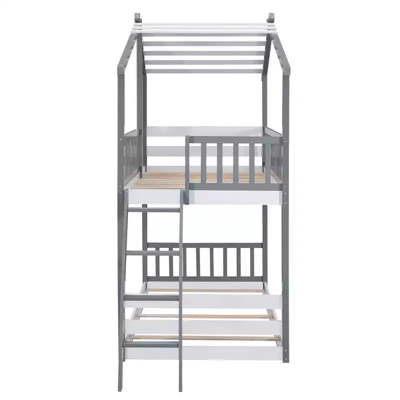 Letto a castello Twin su Twin con tetto, finestra e scaletta - ModernLuxe