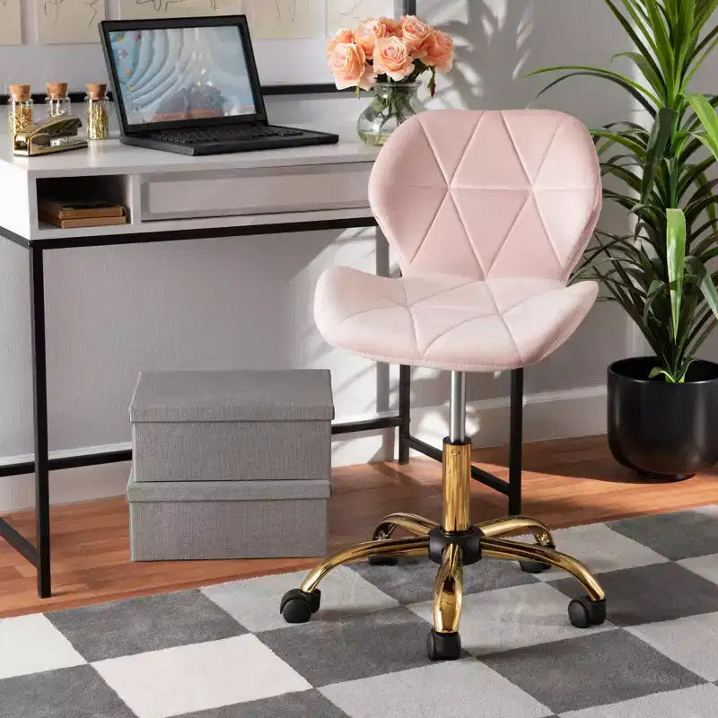 Sedia da ufficio girevole Baxton Studio Savara contemporanea, glam e lussuosa in tessuto velluto e metallo