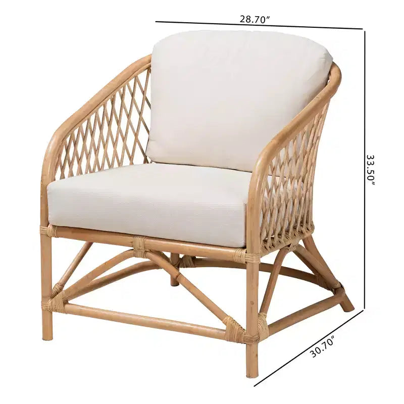 Poltrona bali & pari Patsy in tessuto bianco e rattan naturale stile bohémien moderno