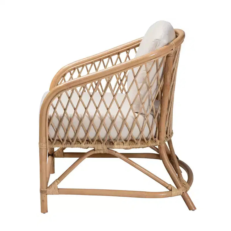 Poltrona bali & pari Patsy in tessuto bianco e rattan naturale stile bohémien moderno