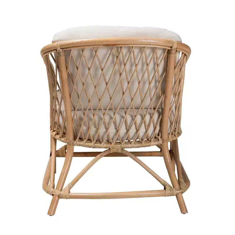 Poltrona bali & pari Patsy in tessuto bianco e rattan naturale stile bohémien moderno