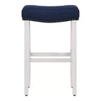 WestinTrends Sgabello da bar con sedile a sella senza schienale, 29 pollici, bianco anticato/blu navy
