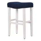 WestinTrends Sgabello da bar con sedile a sella senza schienale, 29 pollici, bianco anticato/blu navy